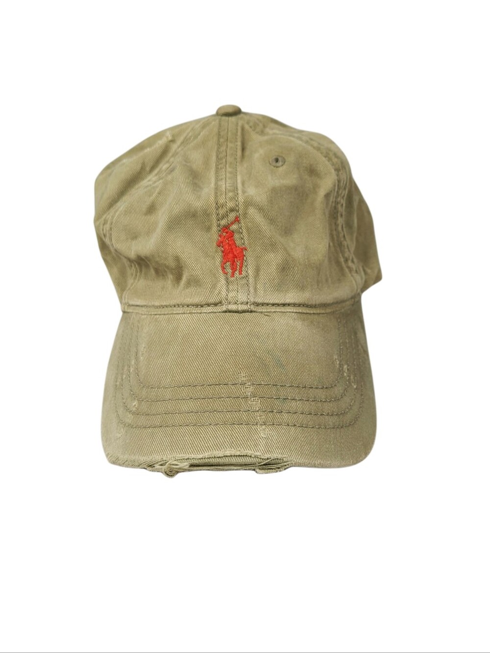 Vtg 90s Polo Ralph Lauren Worn In Distressed Hat Cap Olive Leather Strap Grunge